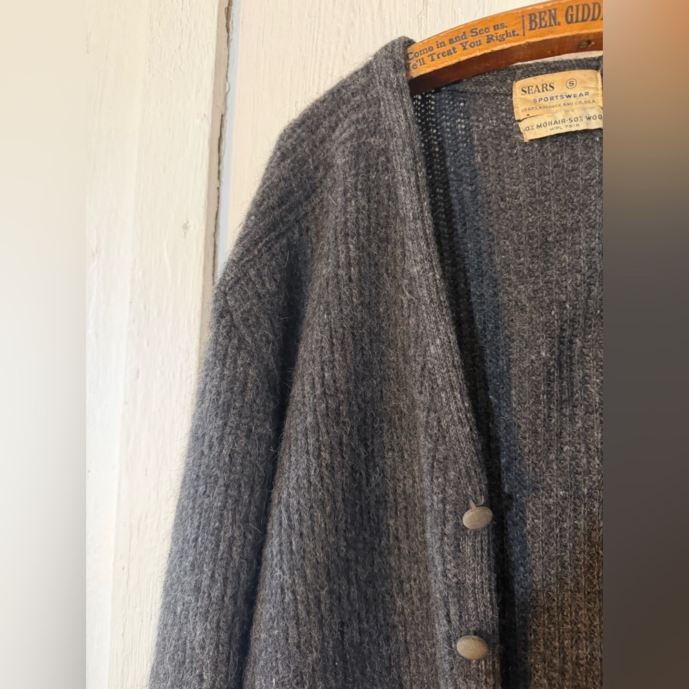 🚫SOLD🚫Vtg 60s Sears Sportswear 50/50 Mohair Wool Blend Cardigan Grey:Sz Small - Picture 4 of 16